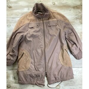 Vintage Womens Warm Corduroy Trimmed Jacket Size 18 1/2 Mauve Print Lined Grunge